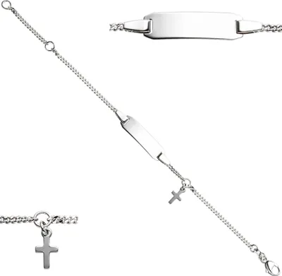 Produktbild von Schildband mit Kreuz 925 Sterling Silber 14 cm Gravur ID Armband