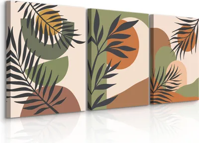 Immagine prodotto di Set di quadri su tela 3 quadri 30x40cm BLÄTTER Motivi geometrici Astrazione Stile Boho
