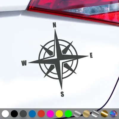 Produktbild von PantherPixel Windrose Aufkleber Kompass Berge Reisen Camping Sticker Auto Geschenkidee Farbe Dunkelgrau