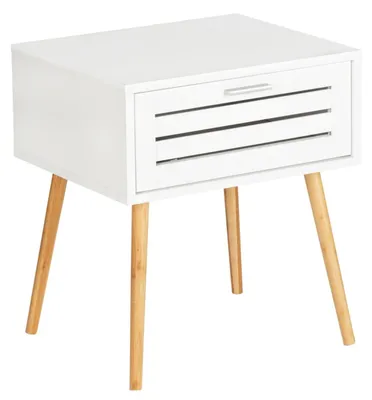 Beistelltisch mit Schublade, Bambus/MDF, 45x50x38 cm, weiß/natur