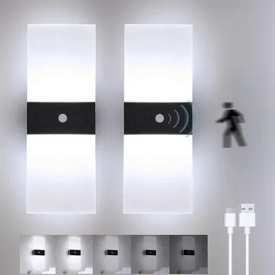 Produktbild von 2er Set Wandleuchten - LED - Bewegungssensor - USB wiederaufladbar - Kabellos - Stufenlos dimmbar - Warmweiß 2700–3500K - Schwarz