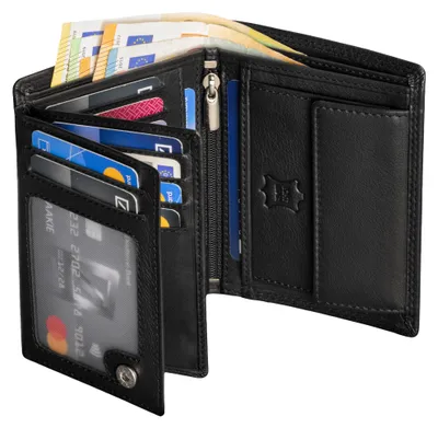 Produktbild von Geldbörse Herren RFID echt Leder Portemonnaie Rindleder Schwarz (4450) Schwarz