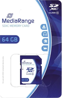 Produktbild von MediaRange MR965, 64 GB, SDXC, Klasse 10, 60 MB/s, 15 MB/s, Blau