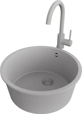 Produktbild von PRIMAGRAN Unterbauspüle Granit Grau 46x46cm, Spülbecken 1 Becken + Küchenarmatur 32x20cm + Ablauf-Set, Granitspüle ab 50er Unterschrank - Valletta