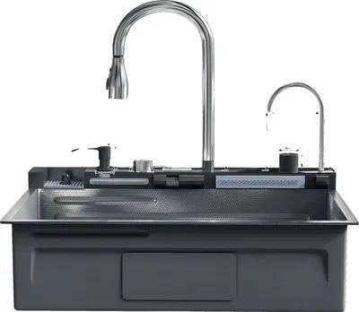 Produktbild von Küchenspüle, Einzelbecken, Integriertes Wasserhahn-Set, Schwarz