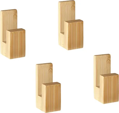 Productafbeelding van Handdoekhouder, bamboe, zelfklevend, 4 stuks, geschikt voor badkamer en keuken