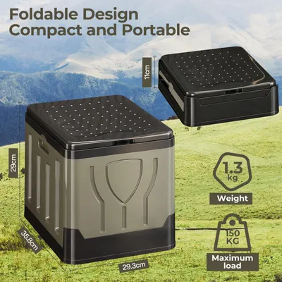 Imagen del producto de Inodoro portátil plegable, con una capacidad máxima de 150 kg, que incluye una bolsa de transporte, ideal para uso tanto en interiores como en exteriores