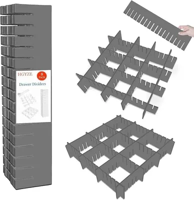 Produktbild von PolkaHome® Schubladen-Organizer 8er Set, 42x9 cm, verstellbar, Grau