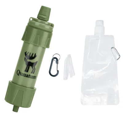 Imagen del producto de ROCKBROS Mini Filtro de Agua Portátil para Exteriores, Fabricado en ABS. Elimina el 99,99% de las bacterias, ideal para emergencias, senderismo, color verde oliva