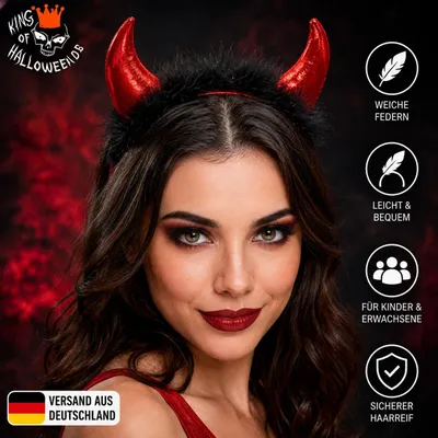 Produktbild von Roter Kinder Haarreifen Federverziert Plüsch-Polyester für Teufelskostüme