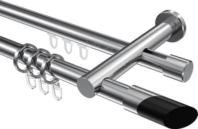 Produktbild von Interdeco Rundrohr-Innenlaufstange / Gardinenstange (Kombination) Chrom, Typ Platon Verano (Schräge Bicolor), 20 mm Ø 2-läufig, 540 cm