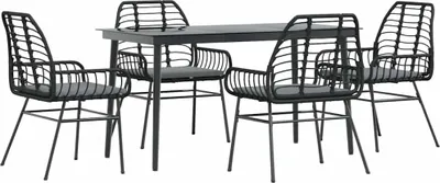 Image de vidaXL Ensemble de jardin 5 pièces avec coussins noir Poly rotin verre