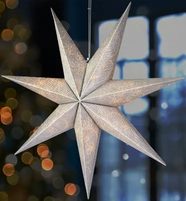 Obrázek produktu pro BRUBAKER 60 cm vánoční hvězda do interiéru - adventní hvězda se zásuvkou E14 Závěsná s 3,5 m kabelem - 3D papírová hvězda, stříbrná