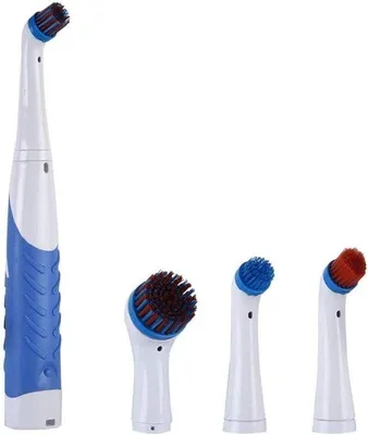 Produktbild von Elektrische Bürsten – Reinigungsbürsten-Set – Für Badezimmer und Küche – Vier Bürstenköpfe – 26 cm Länge – Blau