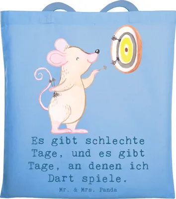 Produktbild von Mr. & Mrs. Panda Tote Bag Maus Dart spielen - Sky Blue - Geschenk, Schultasche, Jutebeutel, Turnier, Einkaufstasche, Laptoptasche, Tasche, Darten, Darts