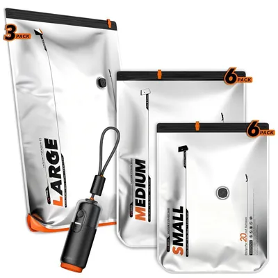 Immagine prodotto di Set di sacchetti sottovuoto per abbigliamento, 15 pezzi, con pompa elettrica USB, dimensioni: 40x54 cm, 47x64 cm, 54x74x12 cm