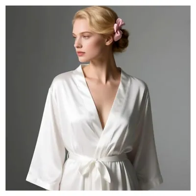 Produktbild von Braut Morgenmantel, Braut Umhang, Braut Kimono, Satin Kimono mit V-Ausschnitt Nachthemd und Gürtel, Brautmantel, passende Hausschuhe für Pyjamapartys und Hochzeitsfeiern