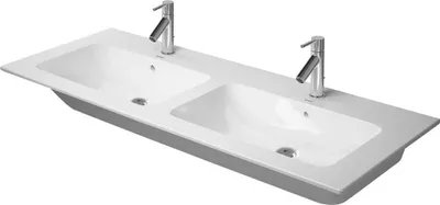 Produktbild von Duravit Doppelwaschtisch ME by Starck mit Überlauf, mit Hahnlochbank, 1300 x 490 mm, ohne Hahnloch weiß