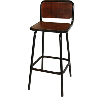 Produktbild von Rustikaler Barhocker mit recyceltem Holzsitz und Eisen - 2er Set