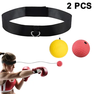 Produktbild von Reflexball – weicher mehrschichtiger Premium-Stirnband-Boxball – Reflex-Speed-Ball – Hand-Augen-Koordinationstraining, gelber PolyurethanBall + roter Gummiball