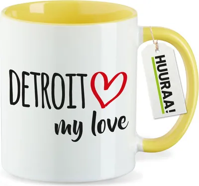 Produktbild von Huuraa Kaffeetasse Detroit my love 330ml Gelb Keramik Kaffeebecher Geschenkidee