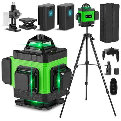 Produktbild von Laser Wasserwaage Grün 16 Linien, 4 x 360 °Selbstnivellierend Linienlaser kreuzlaser Baulaser IP54 Wasserwaage mit Teleskopstativ,2x Akku