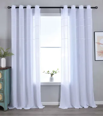 Produktbild von 2er Set Halbtransparente Gardinen mit Ösen HxB 245x145 cm Weiß »Leipzig« Kettenmuster lichtdurchlässig elegante Struktur  202450-2