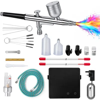 Airbrushset mit Kompressor, 40 psi, 3 Düsen (0,2/0,3/0,5 mm)