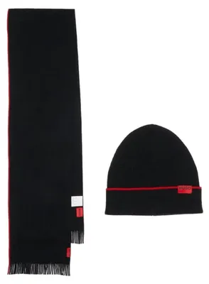 Produktbild von HUGO Accessoire-Set Zaschel-Set aus Schurwolle mit Mütze, Schal und Kontraststreifen