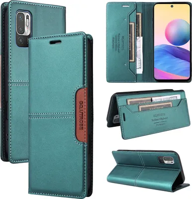 Obrázek produktu pro Pouzdro pro Xiaomi Poco M3 Pro/Redmi Note 10 5G, kožené flipové peněženkové pouzdro s přihrádkou na karty a stojánkem Zelený