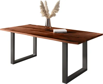 Produktbild von Baumkantentisch Akazie mit schwarzen Resin-Adern nussbaumfarben 200 x 100 cm U-Gestell schwarz POLLY
