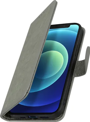 Imagen del producto de Funda tipo libro de imitación de cuero para Apple iPhone 12, color gris, con función de soporte