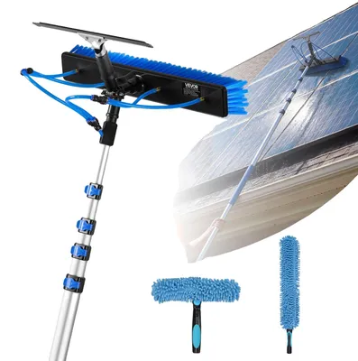 Obrázek produktu pro VEVOR 2 v 1 teleskopická čisticí kartáč na solární panely, sada na čištění fotovoltaických panelů s hliníkovou teleskopickou tyčí o délce 1,8–7,9 m, 20m přívodem vody, stěrkou a dávkovačem mýdla, čisticí kartáč na solární panely, okna a zastřešení terasy