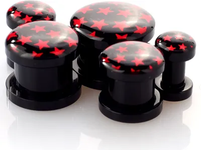 Immagine prodotto di Ohr Flesh Acryl Tunnel Piercing Schwarz Screw On Logo Sterne PDPL.BK/RE.12mm
