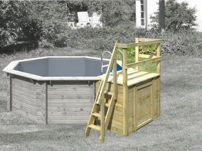 Produktbild von KARIBU Naturbelassen 3x2 Meter Poolterrasse, Massivholz Kesseldruckimprägniert, Garten Terrasse für Schwimmbecken, Badeplattform, Holzpool Umrandung, Poolzubehör