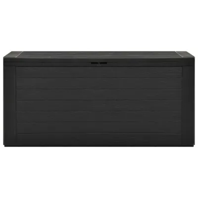 A black storage box is shown against a white background.