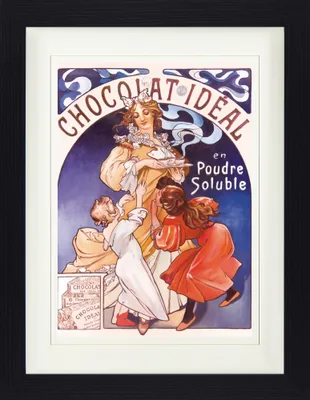 Obrázek produktu pro Alfons Mucha Zarámovaný obraz s elegantním paspartováním | Obrazy na zeď | V rámu - Chocolat Idéal, 1897 (40 x 30 cm)