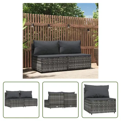 Produktbild von The Living Store Garten-Mittelsofas mit Kissen 2 Stk. Grau Poly Rattan