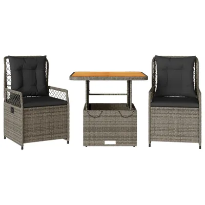 Obrázek produktu pro vidaXL 3dílný zahradní jídelní set s polštáři Grey Poly Rattan