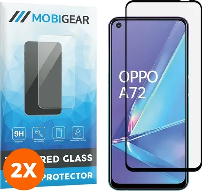 Produktbild von Mobigear Premium 4.99 OPPO A72 Panzerglas Gehärtetes Glas Displayschutz - Hüllenfreundlich - Schwarz (2er Pack)