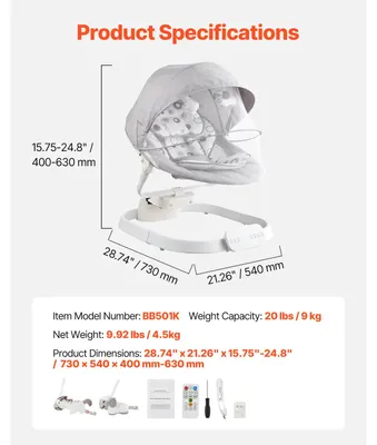 Produktbild von Baby-Schaukel, 3 Geschwindigkeiten, 3 Sitzpositionen, 20 lbs