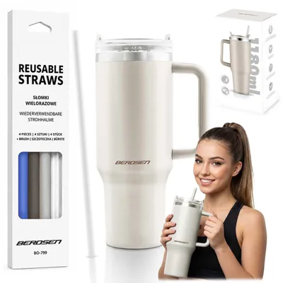 Produktbild von Vakuumisolierter Becher mit Strohhalm-Set, 1180 ml, Creme