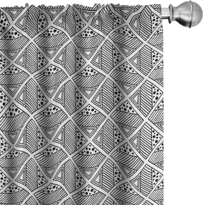 Image de ABAKUHAUS Rideaux abstraits, voilages, style bohème tribal, motifs géométriques carrés et cercles, pois, triangles, modernes, 2 pièces 75 x 225 cm, gris anthracite et blanc