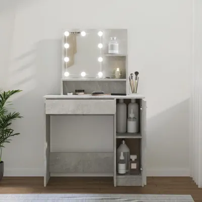 Zdjęcie produktu dla The Living Store Toaletka z LED betonowa szara 86,5x35x136 cm