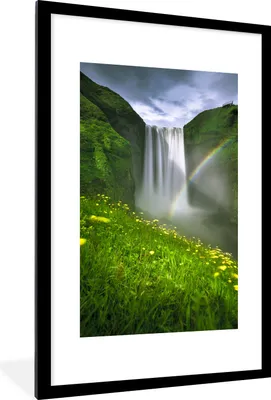 Produktbild von MuchoWow® Gerahmtes Poster Regenbogen - Wasserfall - Natur 60x90 cm - Poster mit Schwarzem Bilderrahmen Wandposter Rahmen Foto Bilder - Dekoration - Wandposter Wohnzimmer - Hochwertig