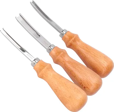 Image de Outil de coupe des bords du cuir, Kit de travail professionnel de coupe en 3 parties avec manche en bois, Conception incurv?e unique pour la fabrication de sacs ? main, portefeuilles,