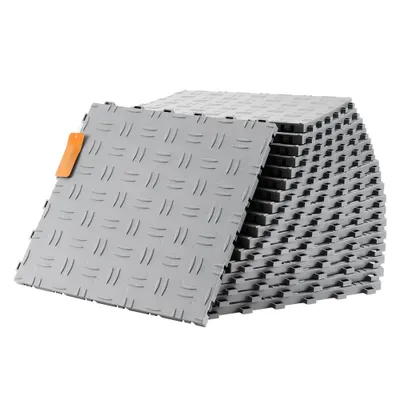 Obrázek produktu pro Podlahové kování pro garáže, 305 x 305 x 13,4 mm, sada 50 kusů - Průmyslová podlaha Vhodná pro garáže, sklepy a opravárenské dílny - Protiskluzová oboustranná struktura - Stříbrná barva
