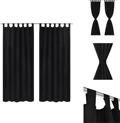Produktbild von Vorhänge Gardinen aus Satin 2-teilig 140 x 225 cm Schwarz - Vorhänge & Gardinen