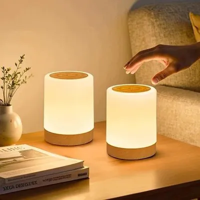 Zdjęcie produktu dla Lampka nocna LED drewniana dotykowa rgb zmiana kolorów dla dzieci