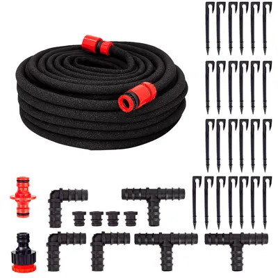 Produktbild von Grafner 50 Meter Perlschlauch Starter-Set, 38 teilig mit Erdanker, Eckverbinder, T-Verbinder, Endstopfen und Klickanschlüssen, wassersparend Bewässerungsschlauch Tropfschlauch